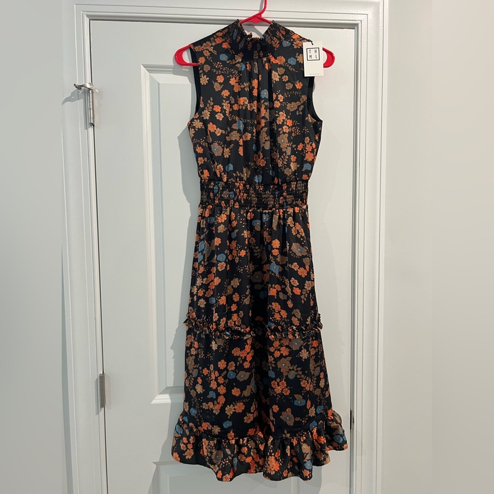 THML, high neck floral smocked waist ‘S’ NWT Retail $110